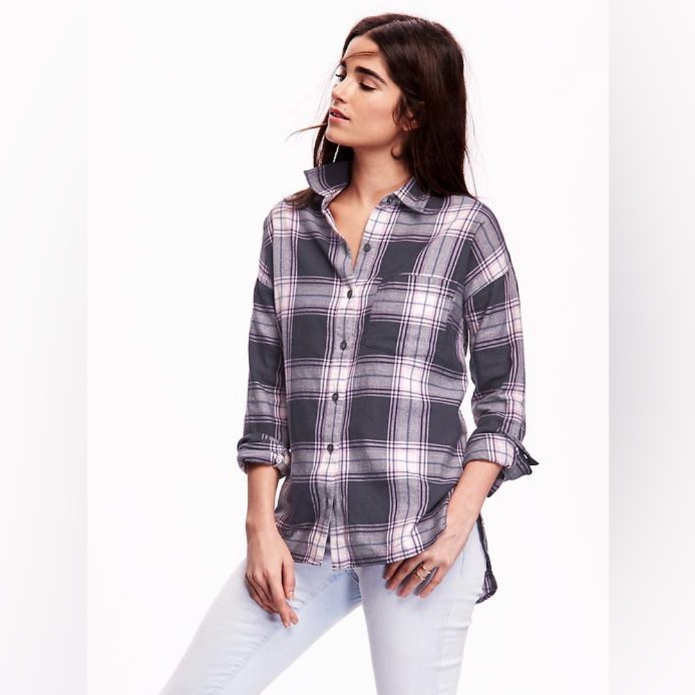 Old Navy Boyfriend Plaid Button-Up Flannel Shirt size Large